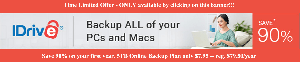 Save 90% for First Year 5TB iDrive Online Backup!!  Exclusive, timer Limited Offer